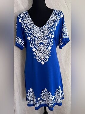 cezanne Royal Blue V-Neck Embroidered Tunic / dress